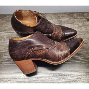 Nocona Boots Womens 8.5B Sherry Snake Print Snip Toe Cowboy Booties Brown EUC